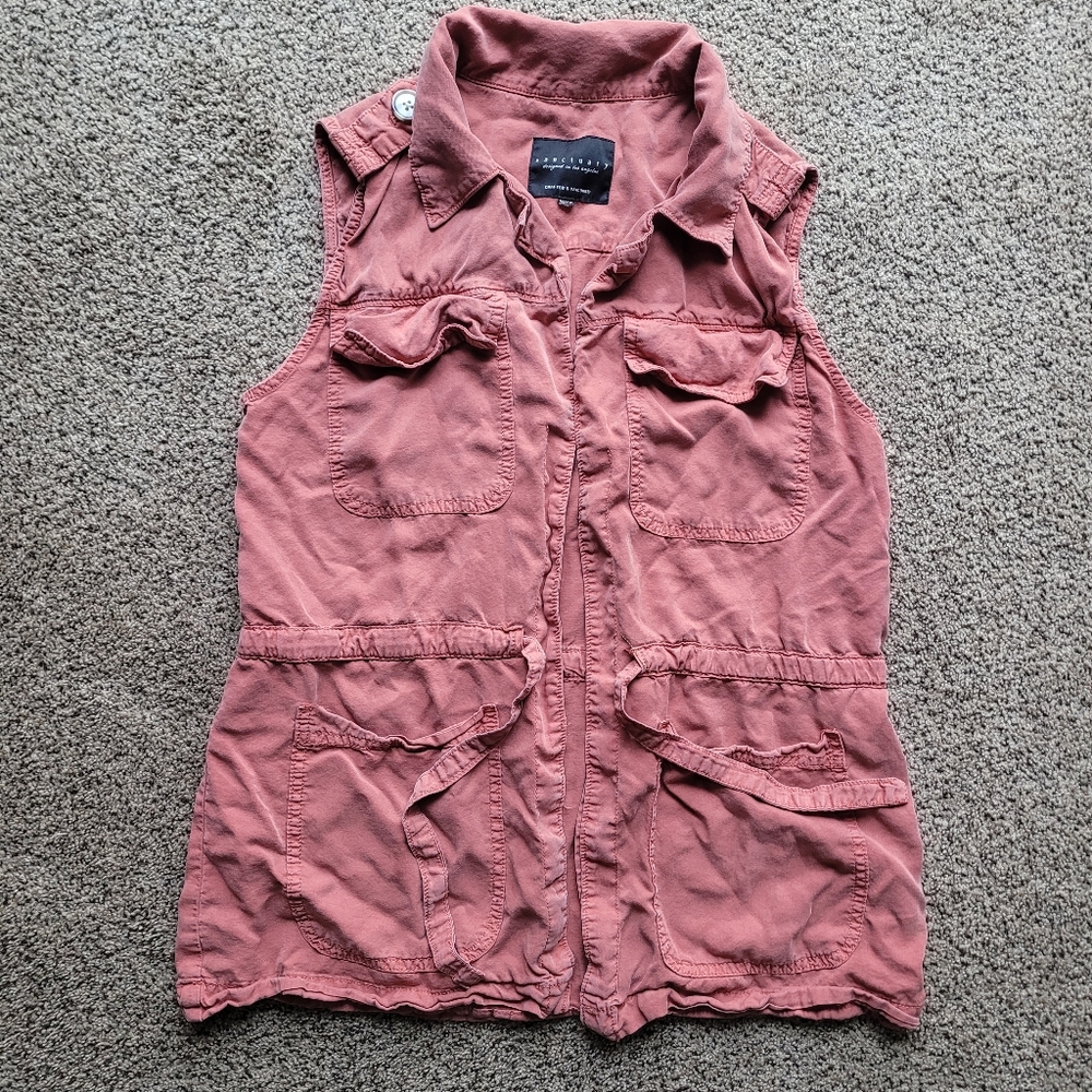 Sanctuary Women's Vest M Pink Faded Brick Utility Tie Waist Tunic Utility